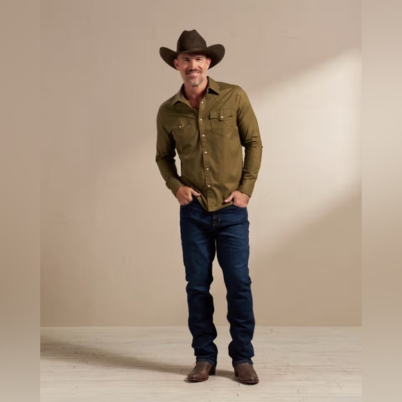 Tecovas Men's Flying-T Foundation Weight Pearl Snap Button Down Medium Beech - Picture 3 of 10